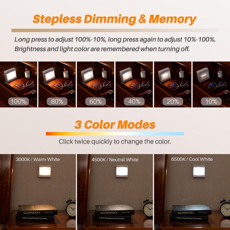 STAR-SPANGLED 3 Pack 3.7” Dimmable Push Tap Lights, Stick on LED Touch Lights AA Battery Operated, 3 Color Modes Sticky Button Lamps for Classroom, Kitchen, Under Cabinet, Closet - Image 2